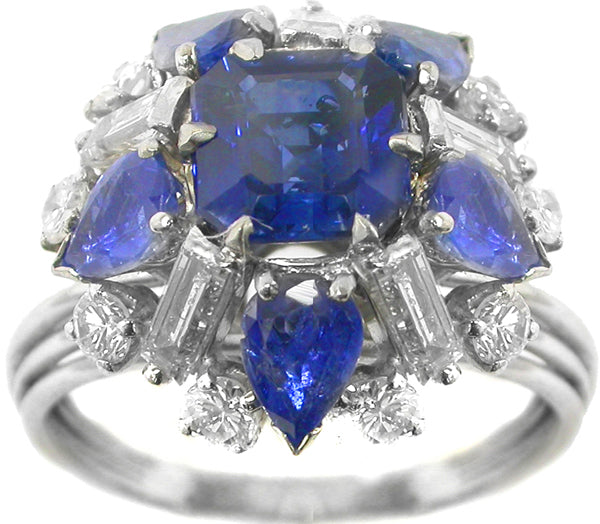 2.21ct Asscher Cut  Ceylon Sapphire Diamond Platinum Ring