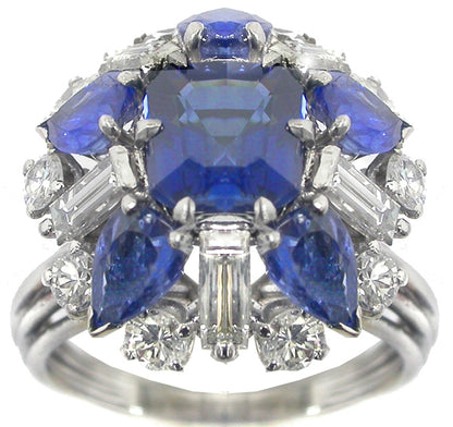2.21ct Asscher Cut  Ceylon Sapphire Diamond Platinum Ring