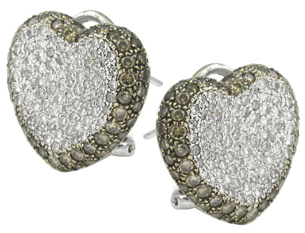 2.40ct Diamond 1.70ct Natural Fancy Brown Diamond Heart Earrings