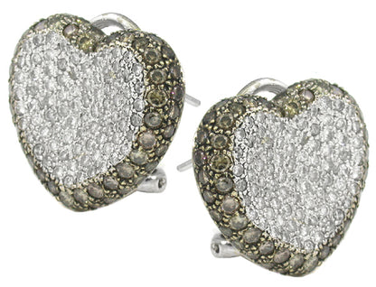 2.40ct Diamond 1.70ct Natural Fancy Brown Diamond Heart Earrings