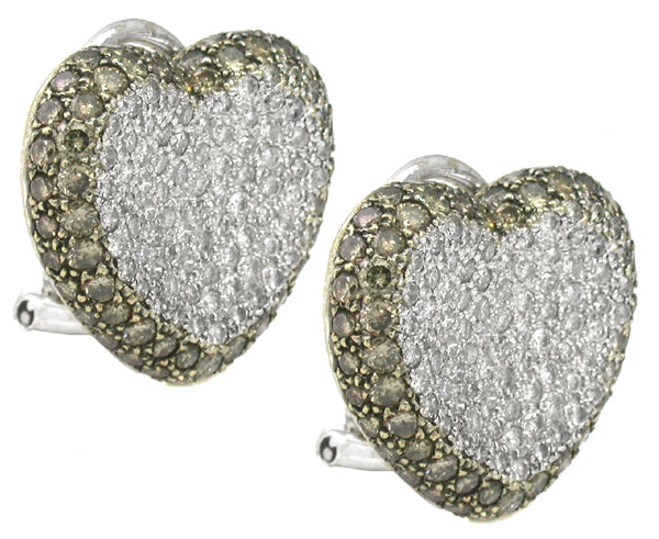 2.40ct Diamond 1.70ct Natural Fancy Brown Diamond Heart Earrings