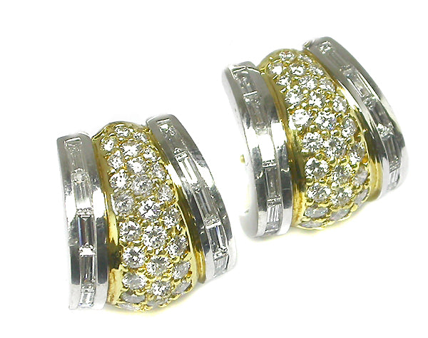 2.40ct Diamond Platinum 18k Yellow Gold Earrings