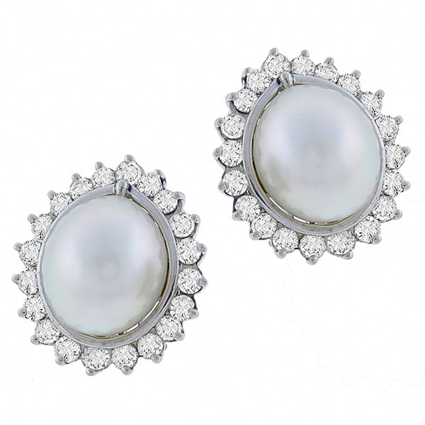 2.40ct Diamond &  South Sea Pearl  Gold  Earrings