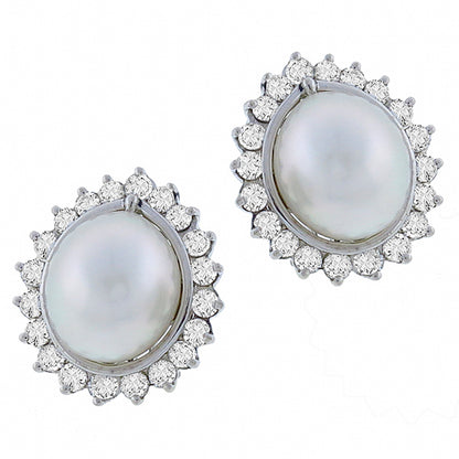2.40ct Diamond &  South Sea Pearl  Gold  Earrings