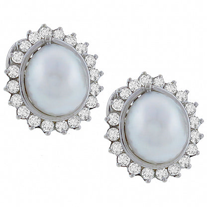 2.40ct Diamond &  South Sea Pearl  Gold  Earrings