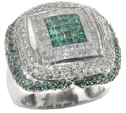 2.40ct White & 1ct Blue Color Enhanced   Diamond 14k White Gold Ring