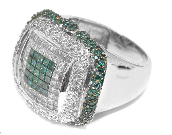 2.40ct White & 1ct Blue Color Enhanced   Diamond 14k White Gold Ring