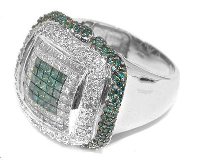 2.40ct White & 1ct Blue Color Enhanced   Diamond 14k White Gold Ring