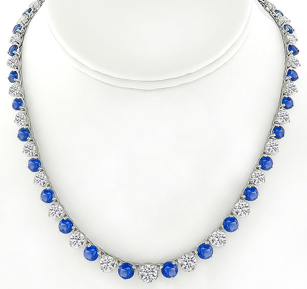 25.00ct Sapphire 22.40ct Diamond Tennis Necklace