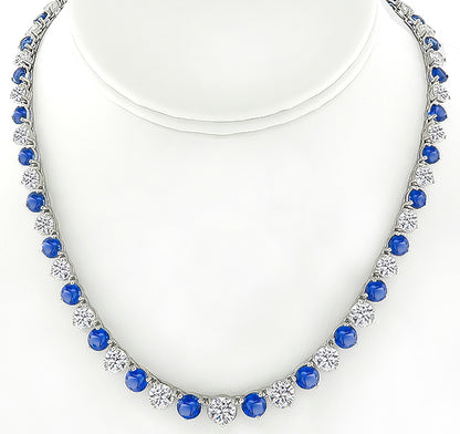 25.00ct Sapphire 22.40ct Diamond Tennis Necklace