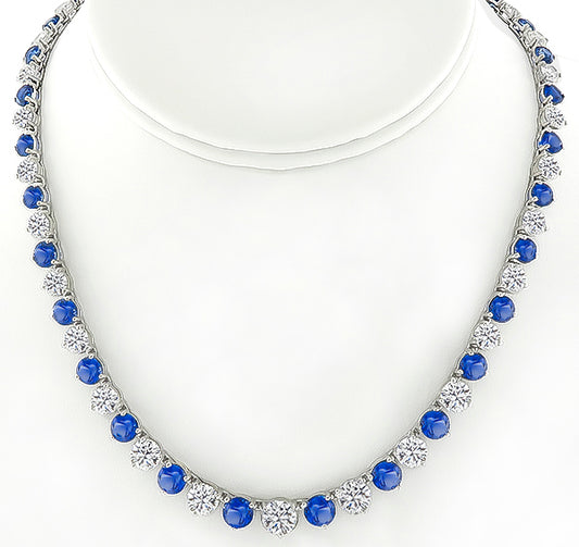 25.00ct Sapphire 22.40ct Diamond Tennis Necklace