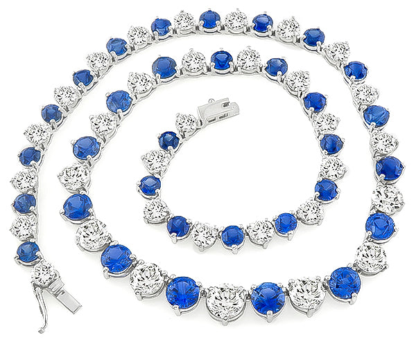 25.00ct Sapphire 22.40ct Diamond Tennis Necklace