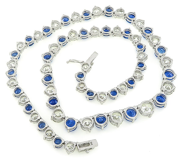 25.00ct Sapphire 22.40ct Diamond Tennis Necklace