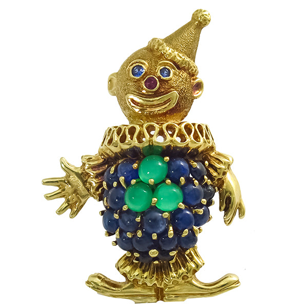 2.50ct Sapphire Chrysoprase Ruby  Clown Pin
