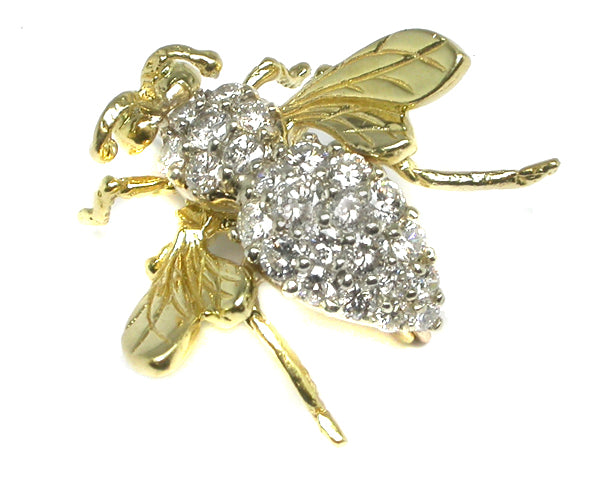 2.5ct Diamond & Emeralds 18k Yellow Gold Bee Pin
