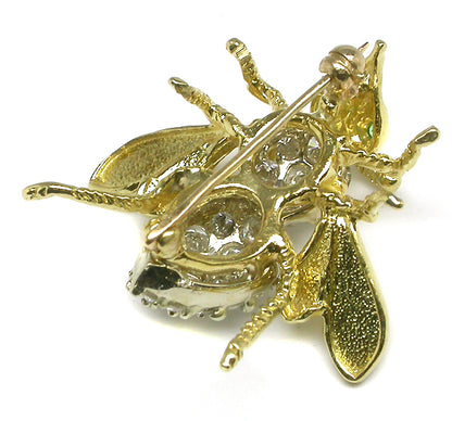 2.5ct Diamond & Emeralds 18k Yellow Gold Bee Pin