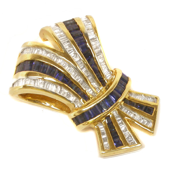 2.5ct  Sapphire Diamond 14k Yellow Gold Slide Pendant