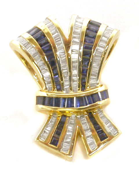 2.5ct  Sapphire Diamond 14k Yellow Gold Slide Pendant