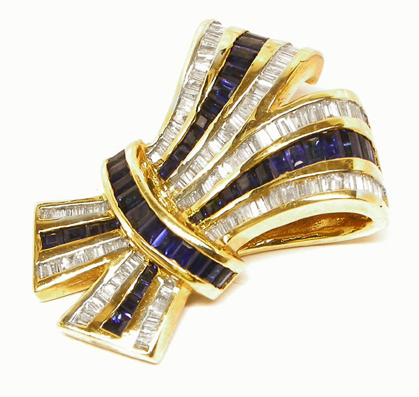 2.5ct  Sapphire Diamond 14k Yellow Gold Slide Pendant