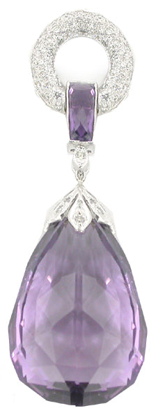 26.53ct Amethyst 1ct Diamond 18k White Gold  Pendant