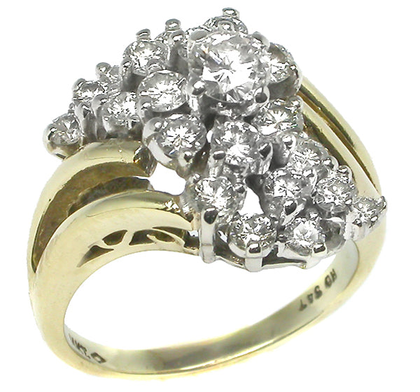 2.80ct Diamond 14k Yellow & White Gold Cluster Ring