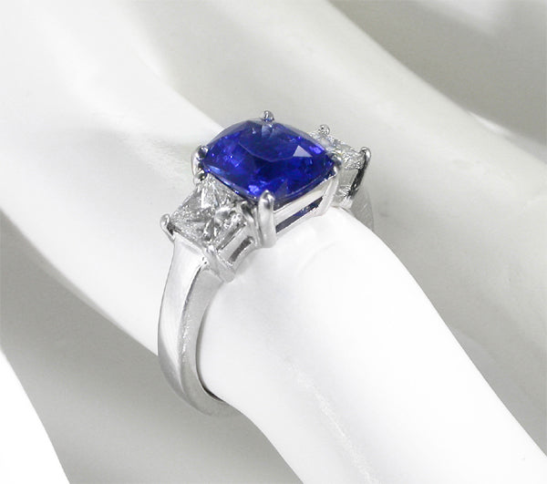 2.99ct Cushion Cut Ceylon Sapphire 0.75ct Diamond  Engagement Ring
