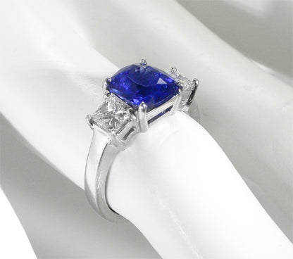 2.99ct Cushion Cut Ceylon Sapphire 0.75ct Diamond  Engagement Ring