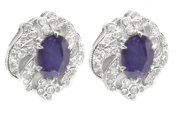 2ct Oval Sapphire 0.72ct Diamond 14k Gold Earrings