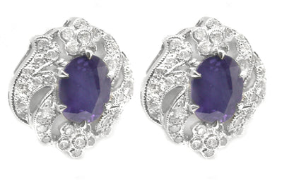 2ct Oval Sapphire 0.72ct Diamond 14k Gold Earrings