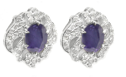 2ct Oval Sapphire 0.72ct Diamond 14k Gold Earrings