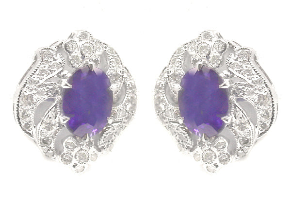 2ct Oval Sapphire 0.72ct Diamond 14k Gold Earrings