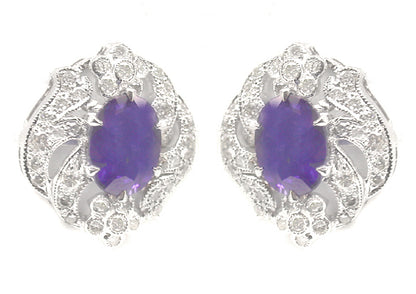 2ct Oval Sapphire 0.72ct Diamond 14k Gold Earrings