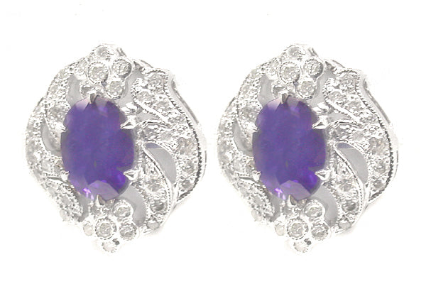 2ct Oval Sapphire 0.72ct Diamond 14k Gold Earrings