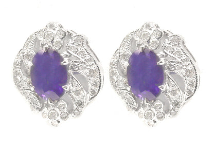2ct Oval Sapphire 0.72ct Diamond 14k Gold Earrings