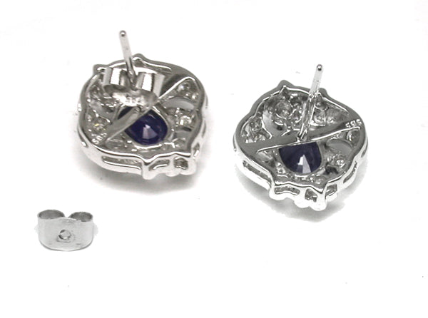 2ct Oval Sapphire 0.72ct Diamond 14k Gold Earrings