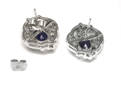 2ct Oval Sapphire 0.72ct Diamond 14k Gold Earrings