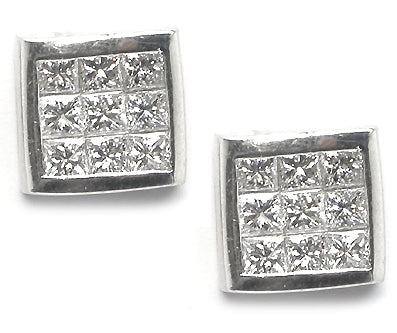 2ct Princess Cut Diamond Platinum Stud  Earrings