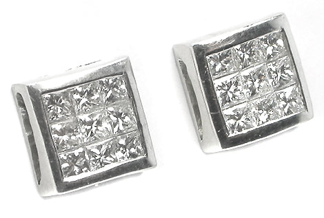 2ct Princess Cut Diamond Platinum Stud  Earrings