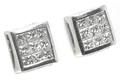 2ct Princess Cut Diamond Platinum Stud  Earrings