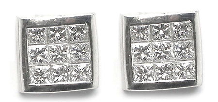 2ct Princess Cut Diamond Platinum Stud  Earrings