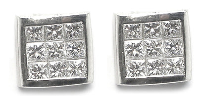 2ct Princess Cut Diamond Platinum Stud  Earrings