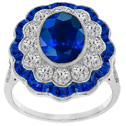 Art Deco Style 3.01ct Sapphire Diamond Gold Ring