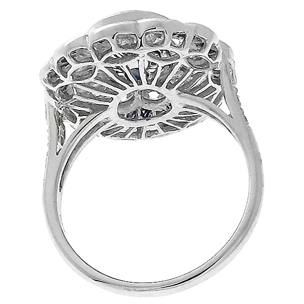 Art Deco Style 3.01ct Sapphire Diamond Gold Ring