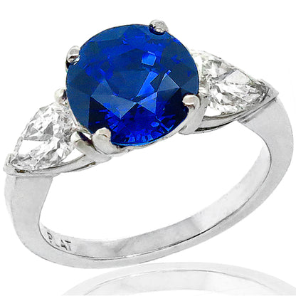 3.65ct Sapphire 0.80ct Diamond Pear Shape Platinum Engagement Ring