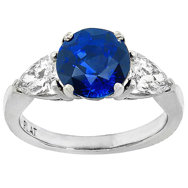 3.65ct Sapphire 0.80ct Diamond Pear Shape Platinum Engagement Ring
