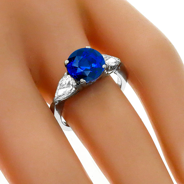 3.65ct Sapphire 0.80ct Diamond Pear Shape Platinum Engagement Ring