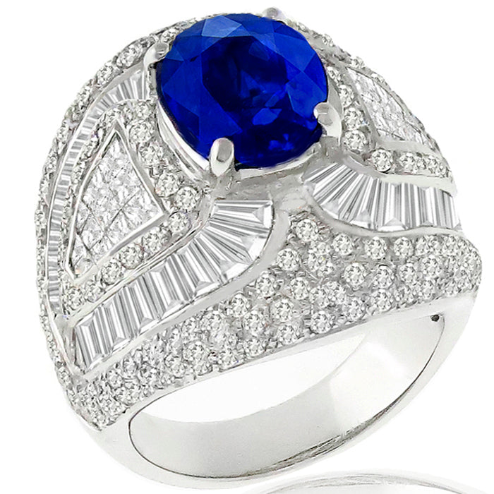 Vintage 3.80ct Sapphire 2.74ct Diamond Gold Cocktail Ring