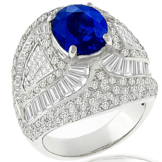 Vintage 3.80ct Sapphire 2.74ct Diamond Gold Cocktail Ring