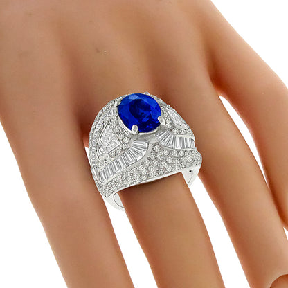 Vintage 3.80ct Sapphire 2.74ct Diamond Gold Cocktail Ring