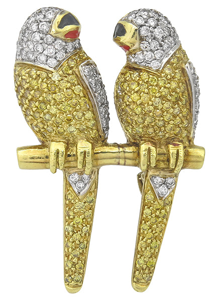 3.00ct Natural Fancy Yellow Diamond 1.60ct Diamond Gold Bird Pin